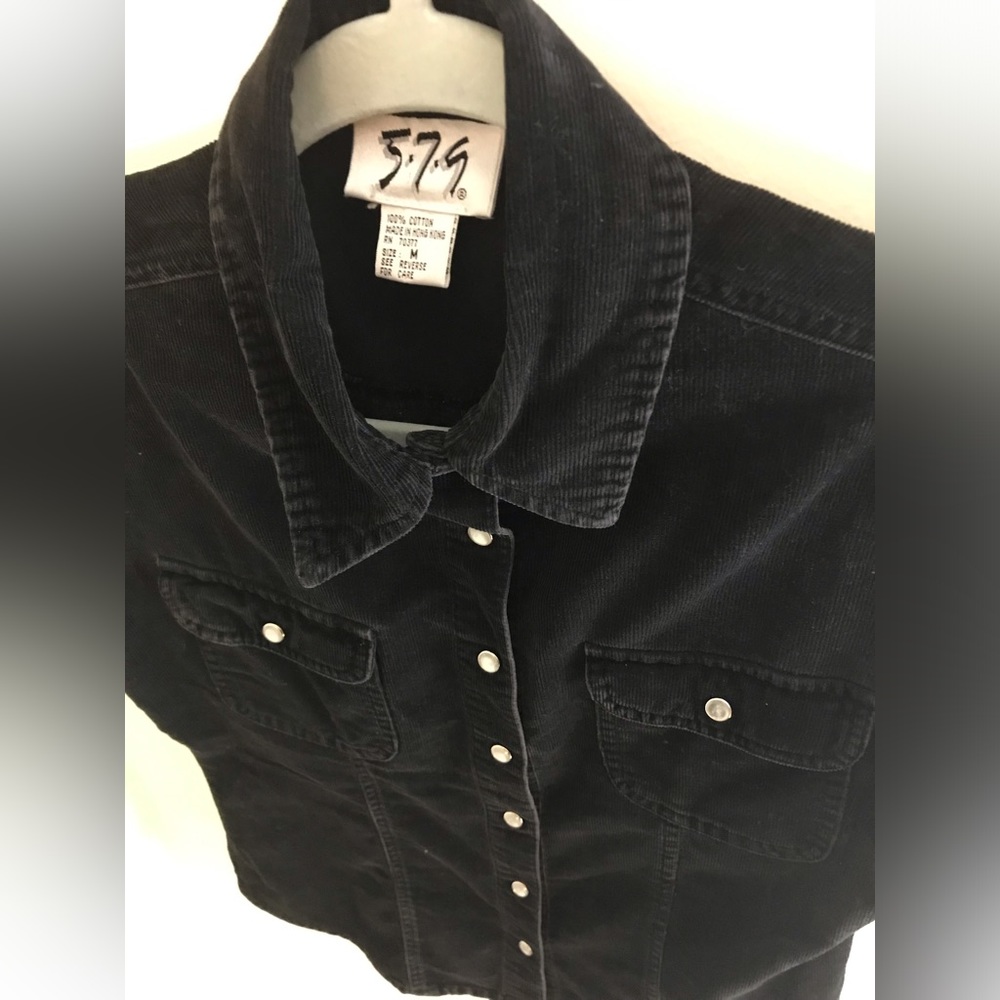 Vintage corduroy 579 short sleeve button up shirt BLACK